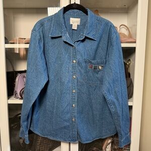 Vintage 90’s Christopher & Banks Embroidered Blue Denim Jean Shirt Size Medium